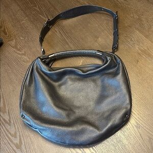 Kenneth Cole Hobo Bag Black Leather Studded Shoulder Strap Removable Crossbody